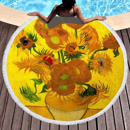 Van Gogh Sunflower Painting Round Beach Towel | Sunflower | Van Gogh