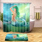 Green Mermaid at Ocean Surface Shower Curtain Set - 4 Pcs
