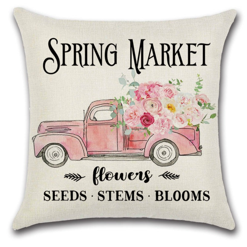 Truck Pink Rose Flowers Spring Throw Pillow Covers Set of 4