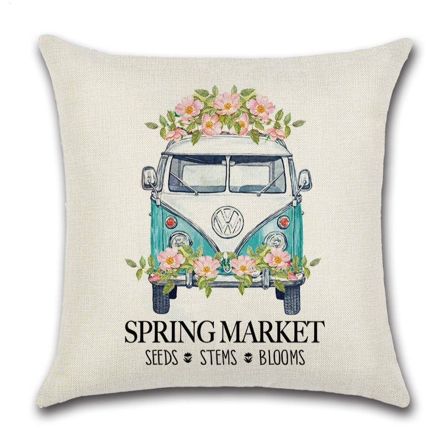 Bus Vintage Hello Spring Pillow Cover Set of 4
