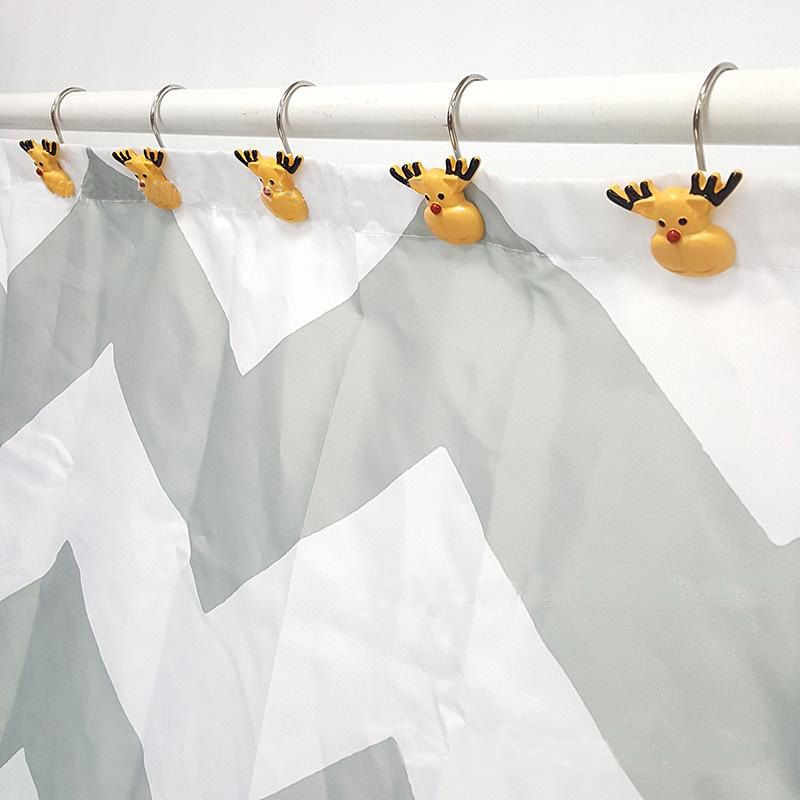 12Pcs Christmas Animal Cartoon Yellow Reindeer Shower Curtain Hooks