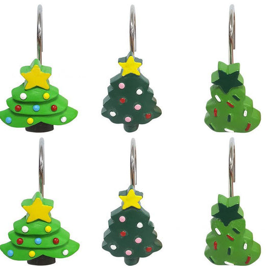 12Pcs Green Christmas Tree Shower Curtain Hooks 3 Type Holiday Style