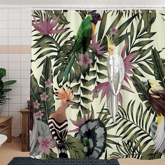 Hoopoe Exotic Tropical Leaves with Parrot Shower Curtain