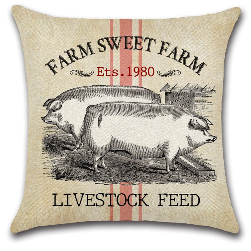 Pigs Rustic Farm Animal Trhow Pillow Cover