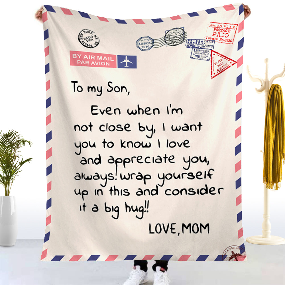 Personalized Custom to My Son from Mom Handwriting Letter Air Mail Supersoft Flannel Throws