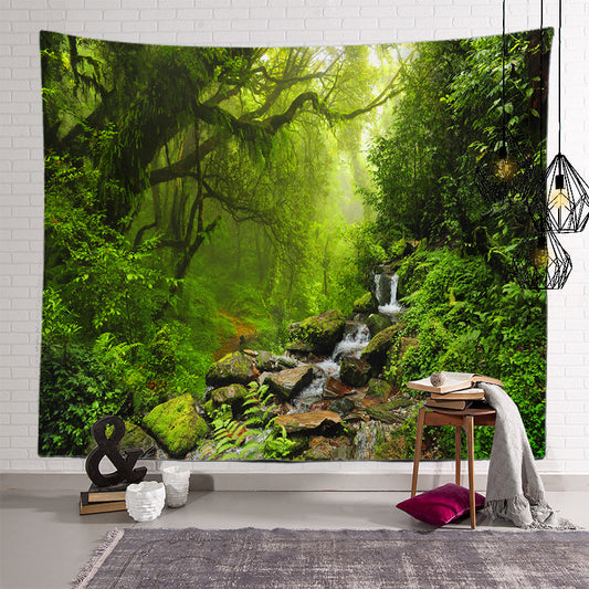 Calm Water Green Forest River Landscape Tapestry