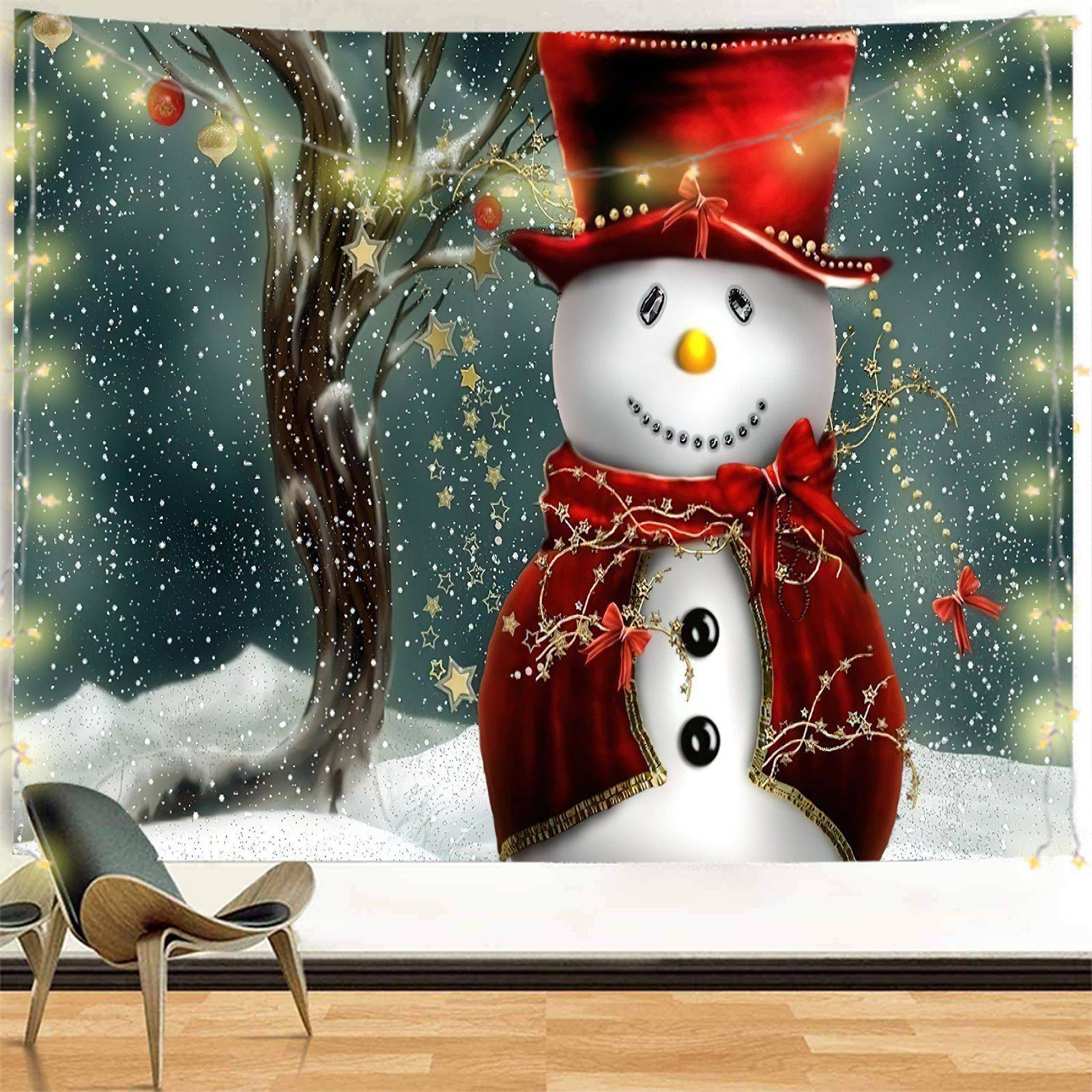 Winter Snowy Day Magician Dressing Snowman Tapestry