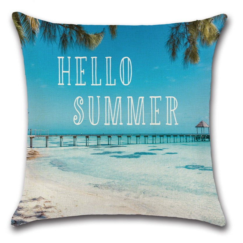Hello Summer Beach Island Throw Pillow Cover Set of 4 - 18x18 Inch