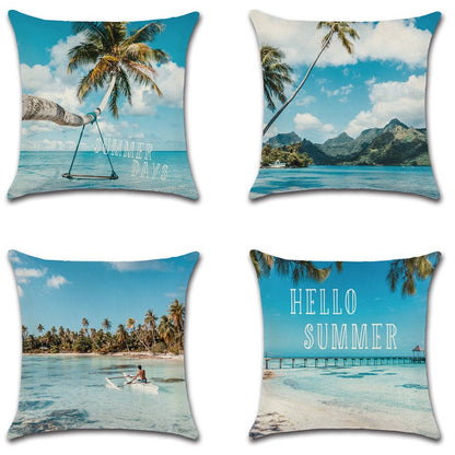Hello Summer Beach Island Throw Pillow Cover Set of 4 - 18x18 Inch