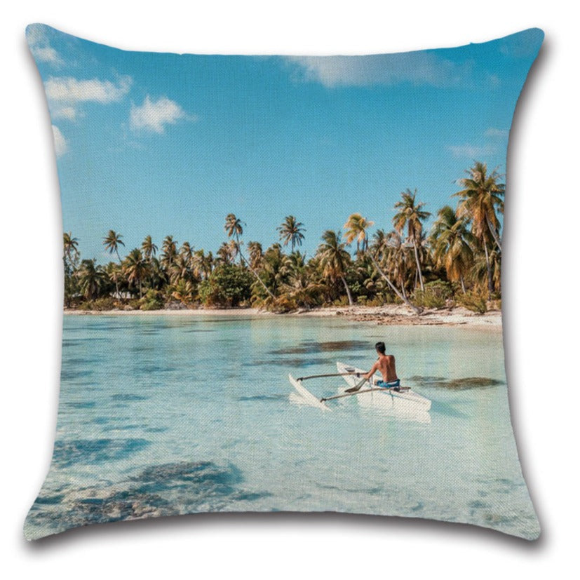 Beach Boat Hello Summer Beach Island Throw Pillow Cover Set of 4 - 18x18 Inch