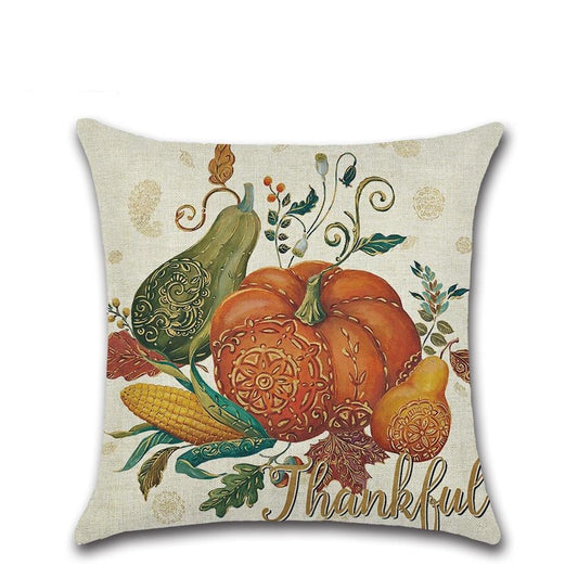 Vintage Colorful Pumpkin Throw Pillow Cover Set Watercolor Fall Thanksgiving Harvest Holiday