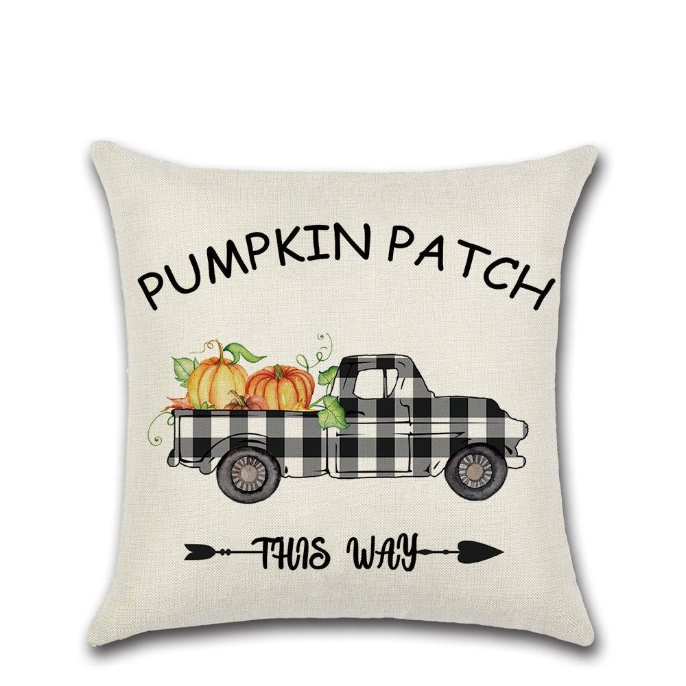 Bufflao Plaid Autunn Throw Pillow Cover Set Black White Fall Pumpkin Truck with Maple