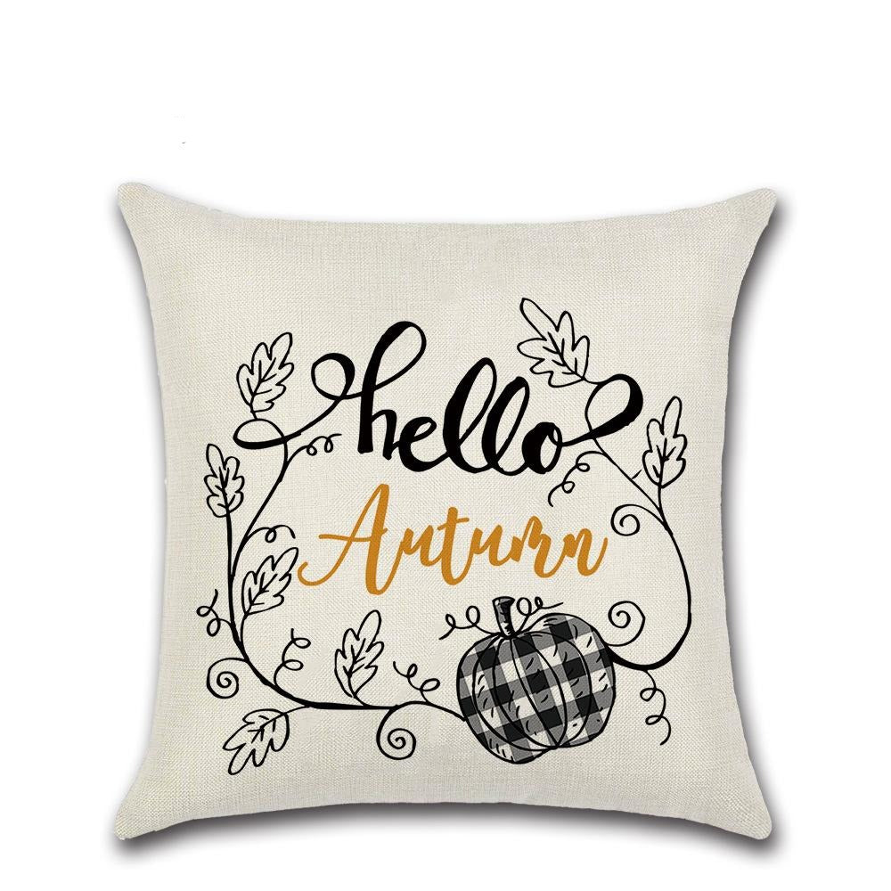 Bufflao Plaid Autunn Throw Pillow Cover Set Black White Fall Pumpkin Truck with Maple
