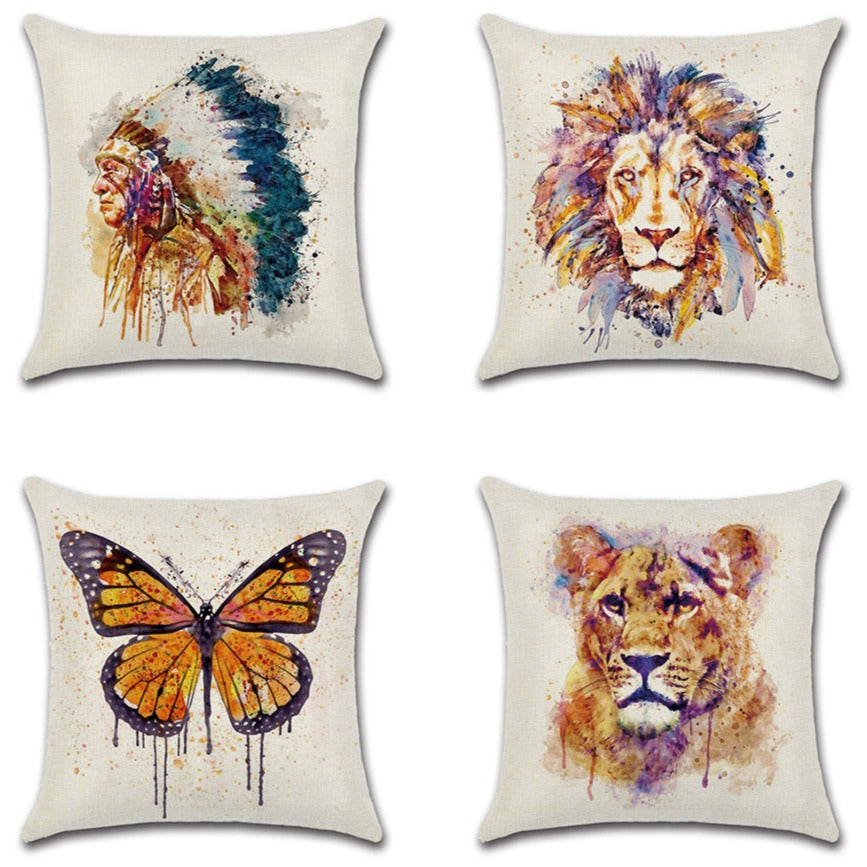 Watercolor Animal Throw Pillow Cover Set of 4