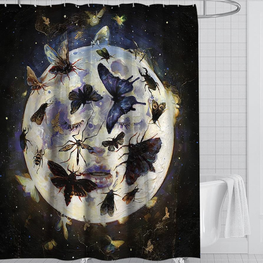 Full Moon with Insect Shower Curtain