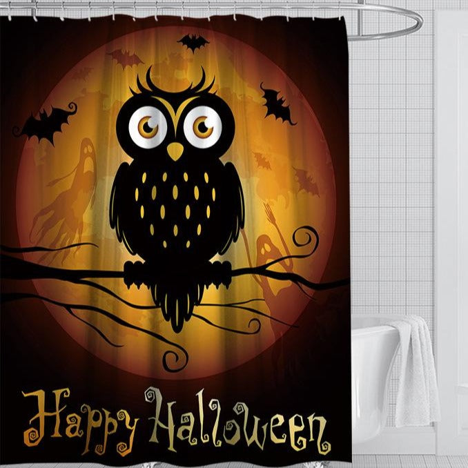 Full Moon Bat Halloween Owl Shower Curtain