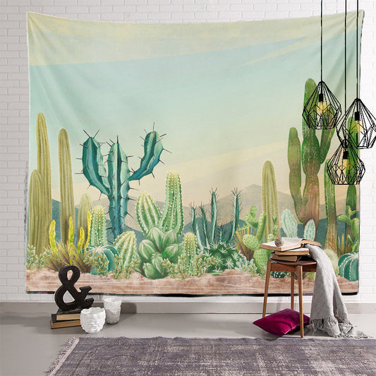 Dessert Cactus Tapestry Watercolor Teal Green Plant Saguaro Prickly Pear Wall Hangings