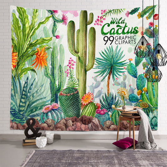 Wild Cactus Tapestry Watercolor Succulent Plant Art Wall Hangings