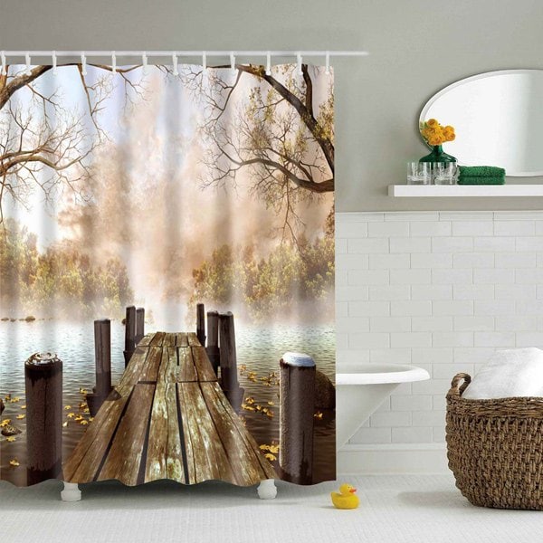 Autumn Riverside Lake Shower Curtain Nature Scenery Bath Decor | GoJeek