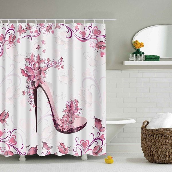 High Heels Shoes Shower Curtain Pink Bath Decor