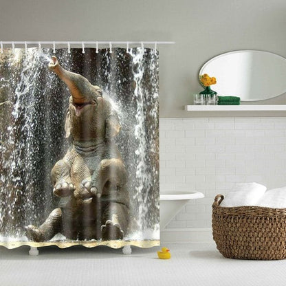 Elephant Spraying Water Shower Curtain Happy Bath Decor | GoJeek