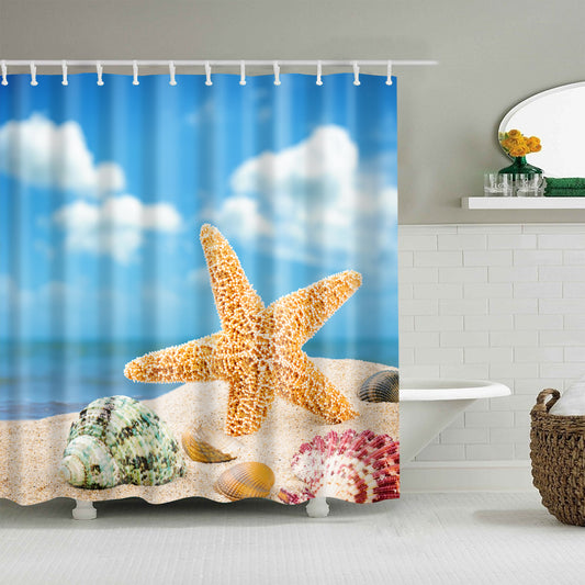 2019 Starfish Shower Curtain Green Conch Colorful Seashell Conch Bathroom Curtains