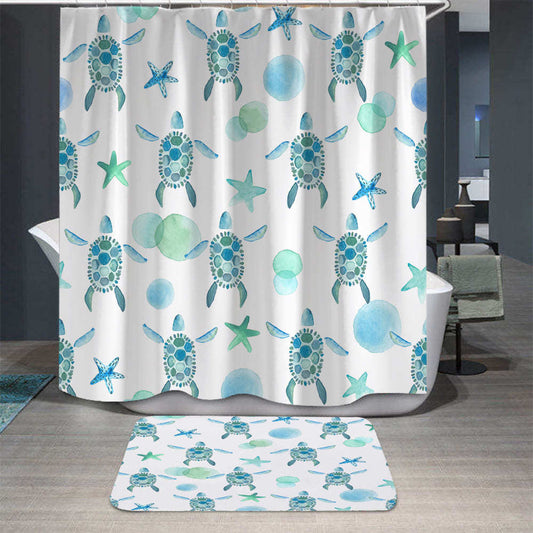 Watercolor Seamless Starfish Blue Turtle Shower Curtain