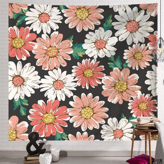 Watercolor Seamless Sunflower Floral Pink White Daisy Tapestry