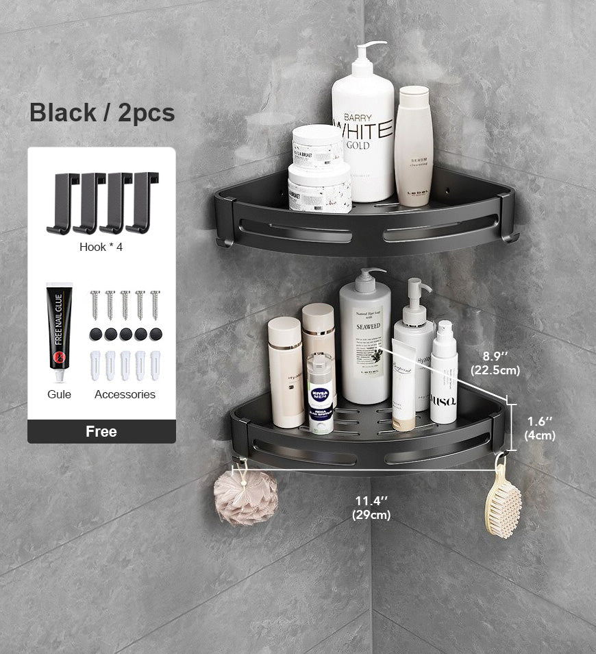 Adhesive Shower Caddy Bathroom Shelf Organizer Shower Shelves Stainless  Steel Self in Black, 2 Pcs