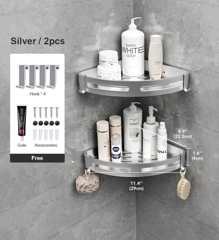 2 Pack - Silver - Floating Corner Shower Shelf