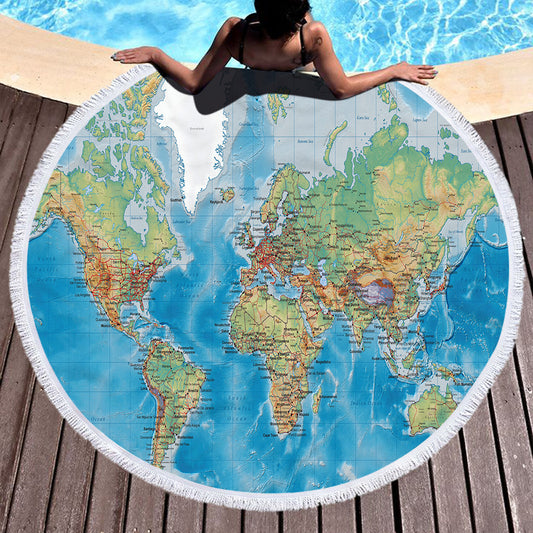 Classic Clear World Map Round Beach Towel