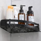 Waterproof Black Stainless Steel Floating Corner Shower Caddy Shelf with Hooks