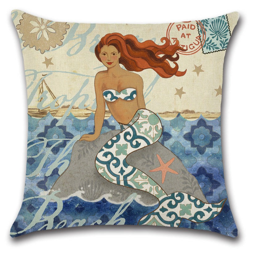 Vintage Mermaid Throw Pillow Covers Sef of 4 - 18x18 Inch