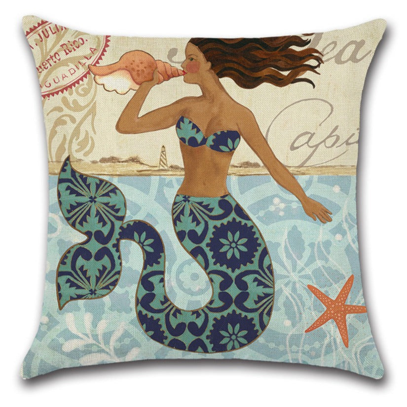 Vintage Mermaid Throw Pillow Covers Sef of 4 - 18x18 Inch