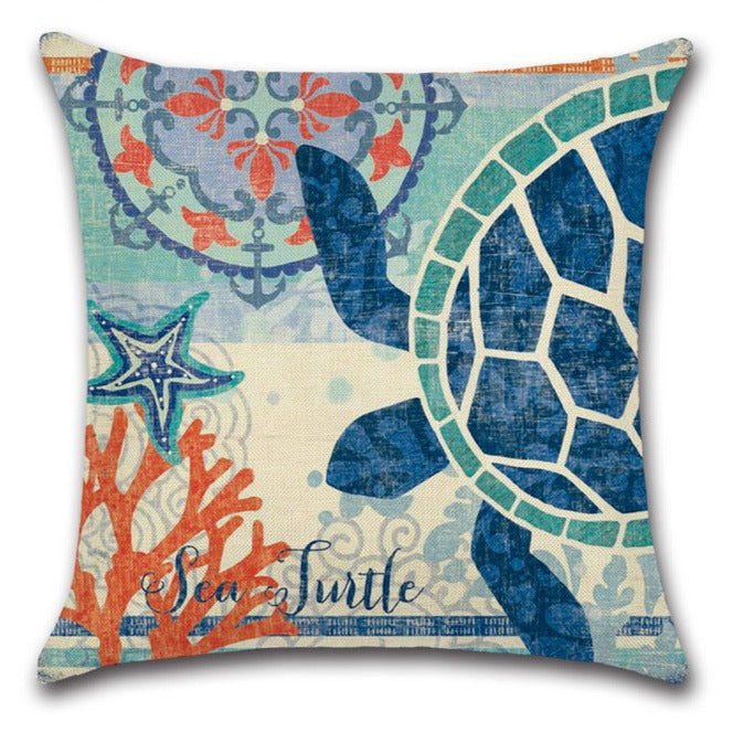 Sea Turtle Vintage Ocean Creatures Throw Pillow Cover Set of 4