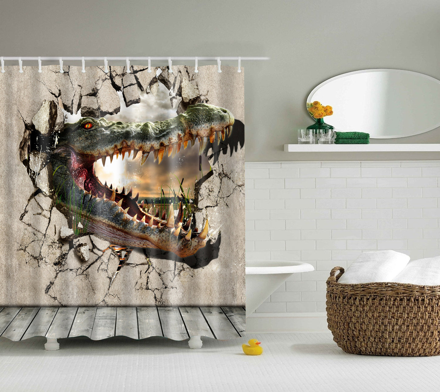 3D Dinosaur Tyrannosaurus Virtual Reality Shower Curtain | GoJeek