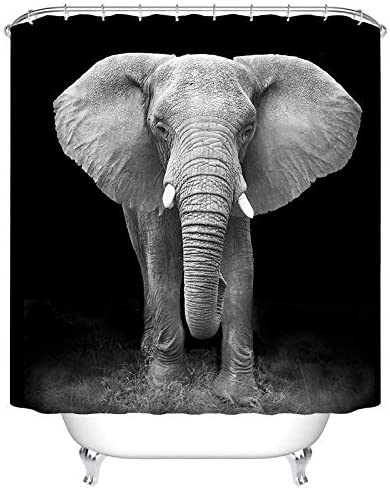 Black White Wild Large Animals Elephant Shower Curtain