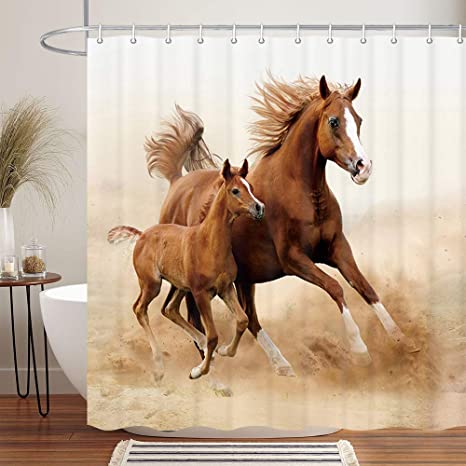 Mother Horse And Kids Run in Fields Shower Curtain Farm Animal
