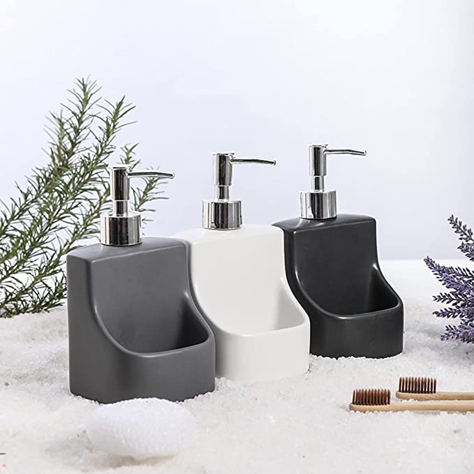 Multifunctional Ceramic Soap Dispenser with Sponge Brush Holder