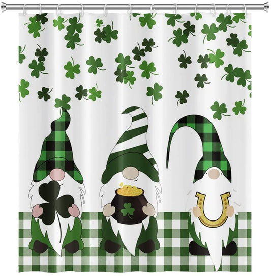 Green Gnome with Shamrock Leaves Lucky St Patrick's Day Shower Curtain