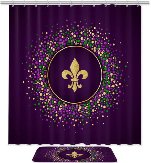 European Gras Dotted Purple Fleur De Lis Shower Curtain