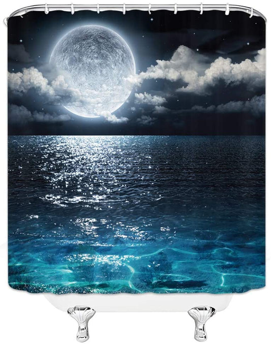 Ocean Night Photo Scenery Full Moon Shower Curtain