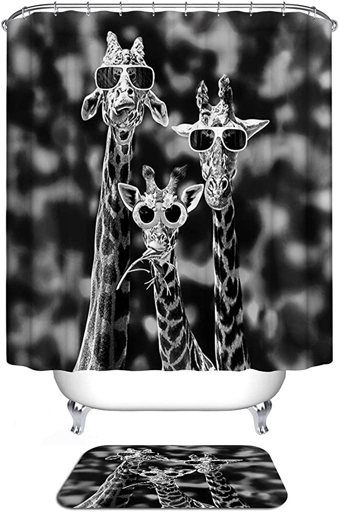 Cool Giraffe Family with Sunglasses Shower Curtain