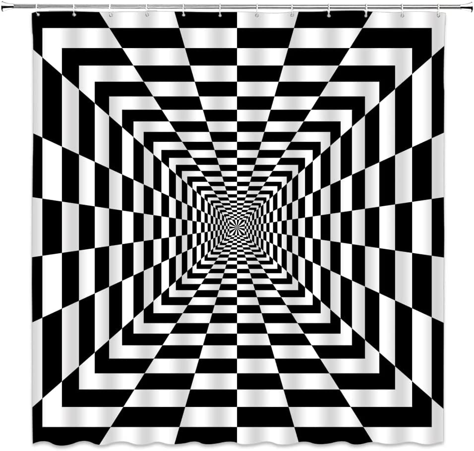 Symmetric Squares Plaid Vortex Optical Illusion Shower Curtain