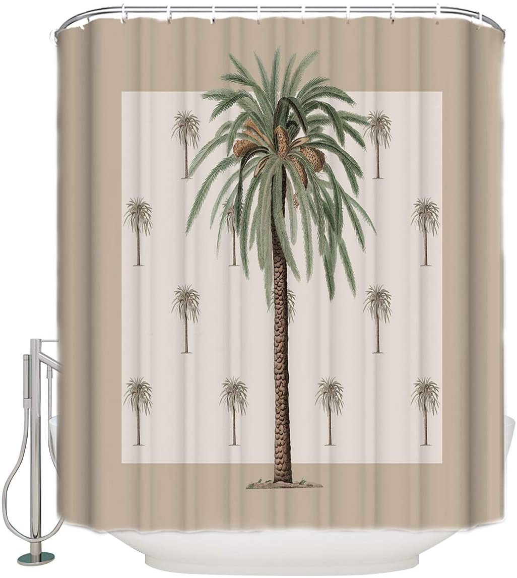 Beige Colors Big Tropical Summer Palm Tree Fabric Shower Curtain