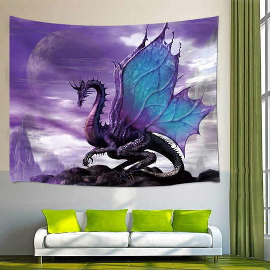 Huge Wings Trippy Purple Dragon Tapestry 