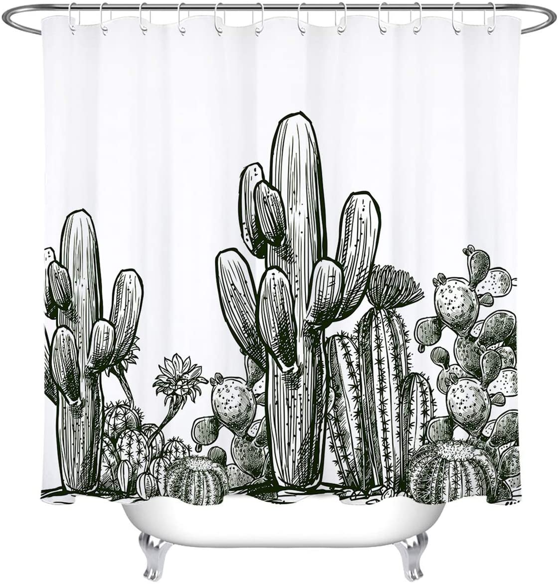 Mexican Black Whtie Desert Prickly Saguaro Succulent Western Cactus Shower Curtain