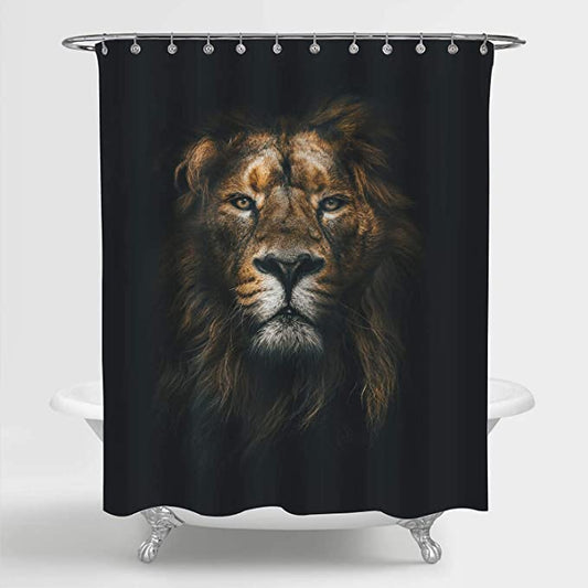 Wild Lion Face Shower Curtain Black Backdrop Animal