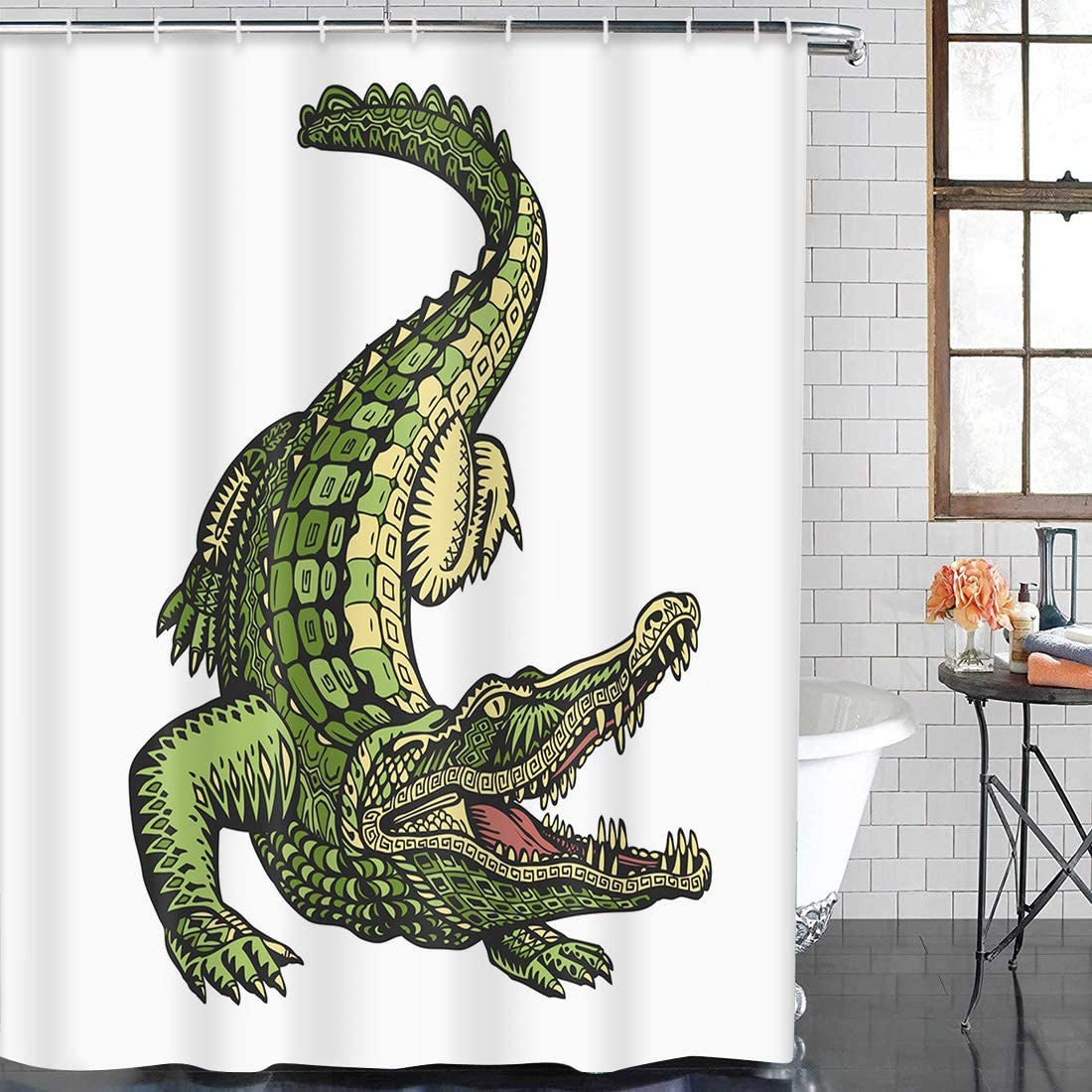 Green Gator Alligator Crocodile Shower Curtain