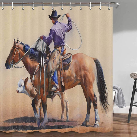 Vintage Cowboy Shower Curtain Rope Cattles Primitive Western